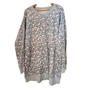 The Impeccable Pig Leopard Print Sweatshirt Gray Pink Cotton Pullover L